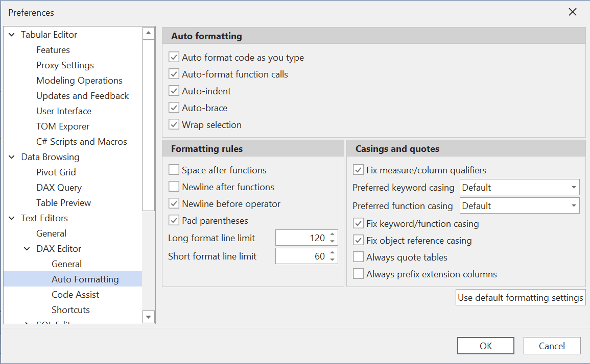 Auto Formatting Settings