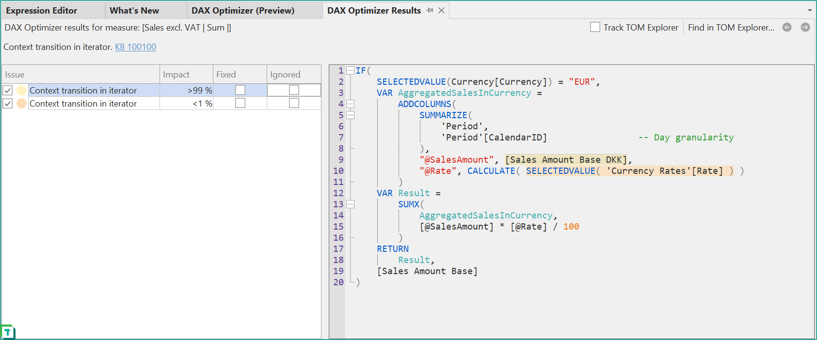 Dax Optimizer Results