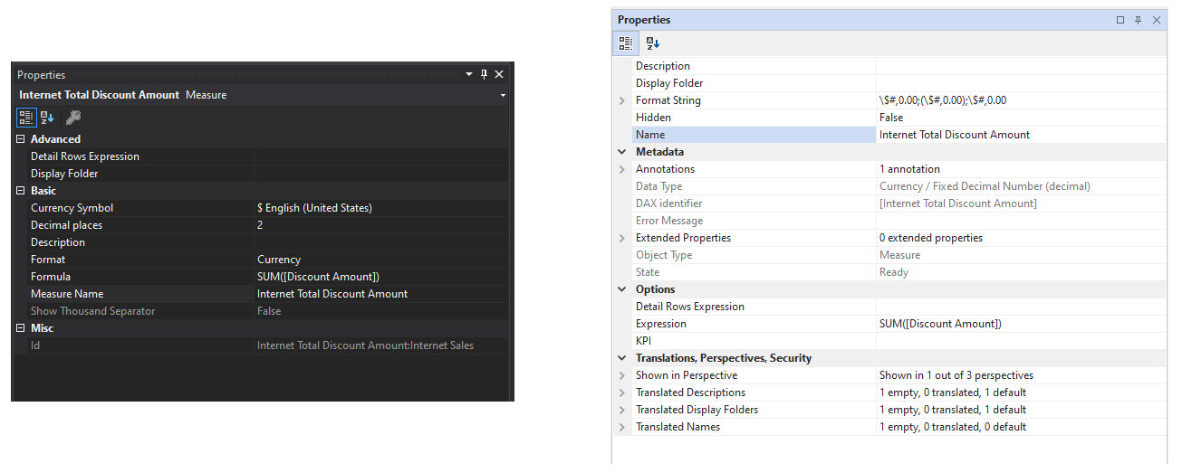 Property grid in Visual Studio and Tabular Editor